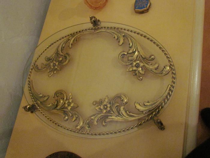 Antique glass & brass vanity tray