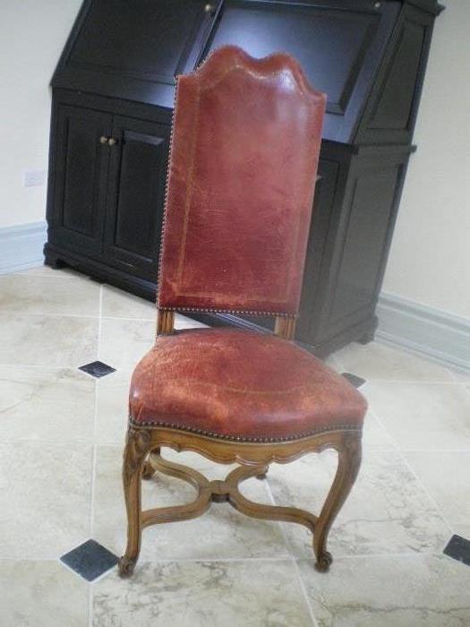 Set of 8 Italian Leather Armless Chairs Antique