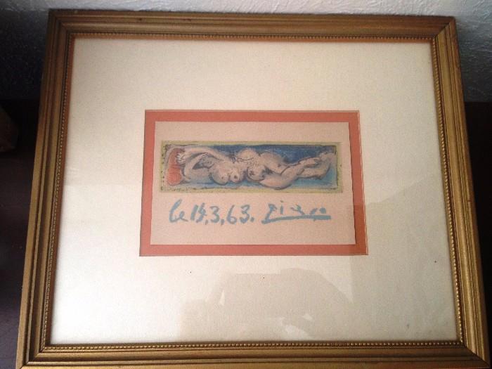 Picasso stone signed lithograph with letter of auth."La Petite Nude"