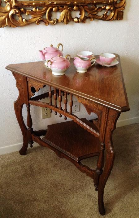 unusual corner accent table solid antique oak