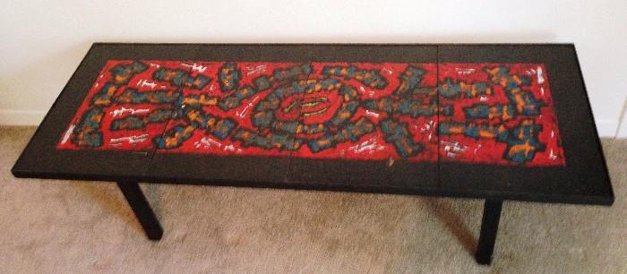 mid century signed 1968 enameled tile and iron coffee table