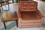 Japanese teak end table and velvet chair.