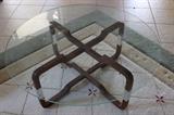 Brown Saltman glass/wood/chrome coffee table.