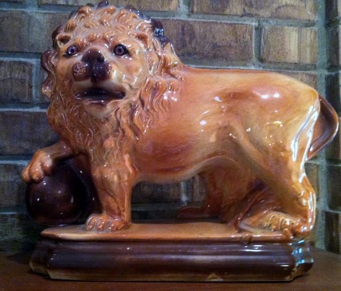 Staffordshire lion figurine