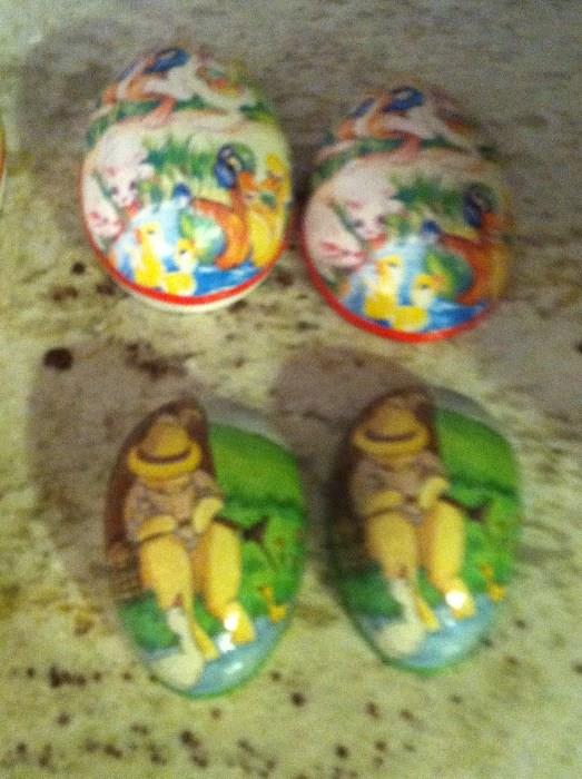 antique tin two piece Easter eggs