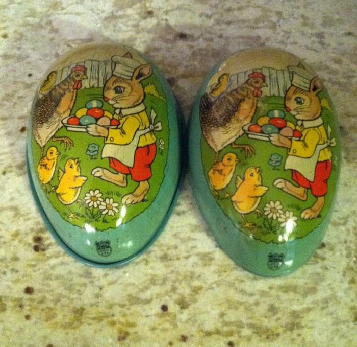 antique tin two piece Easter egg