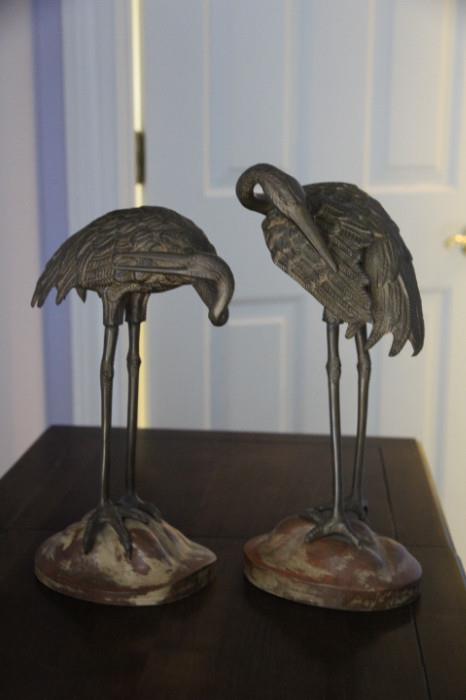 Nice pair of metal bird statues.  Label says made in Spain.
