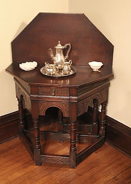 sterling silver coffee set (including tray) on octagonal side table