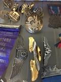 Aviator wings and other World War buttons and pins