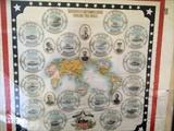 1909 THEODORE ROOSEVELT GREAT WHITE FLEET SILK TAPESTRY SOUVENIR FRAMED 28X28