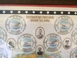 1909 THEODORE ROOSEVELT GREAT WHITE FLEET SILK TAPESTRY SOUVENIR FRAMED 28X28