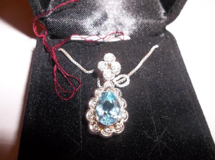 Blue topaz and sterling pendant