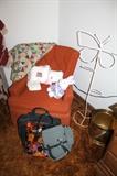 Vintage armchair, quilt, bags, and more!