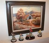 Archie Campbell original painting and bird figurines