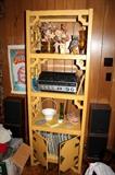 Vintage painted wood shelf, records, and Panasonic stereo system
