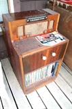 Vintage stereo cabinet and records
