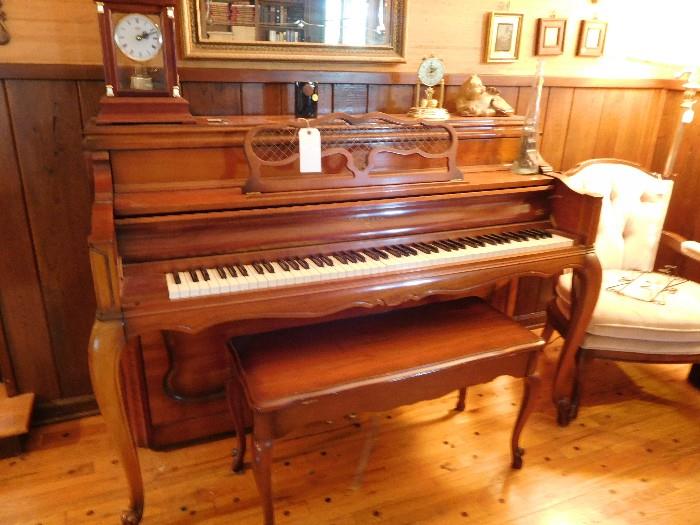 Sohmer French Provincial model 34FP Console Piano with direct-blow action. Cherry fruitwood. From the Jenkins Co in KCMO.  Still has plate.  In excellent Condtion.