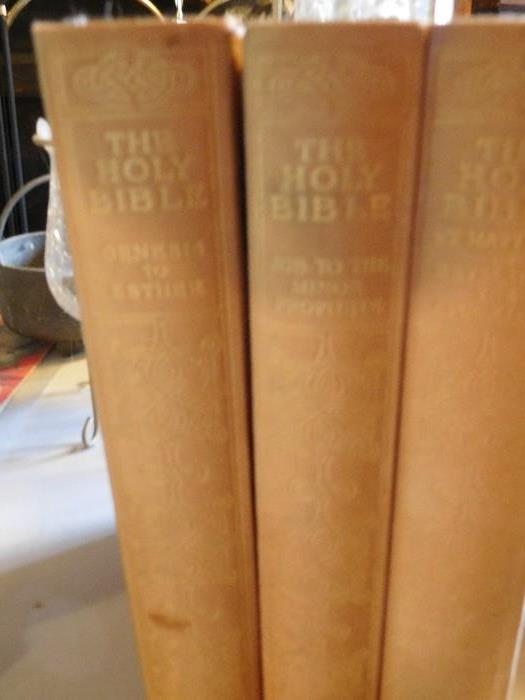 3 Volumes of Holy Bible Containg Old and New Testament and the Apocrypha.