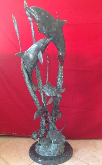 Bronze dolphin, turtle, and other sea life.... almost four feet tall!