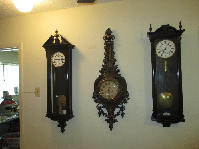 One Weight Vienna Regulator Wall Clock, Seth Thomas Ornate Spelter Case Wall Clock, One Weight Vienna Regulator Wall Clock.
