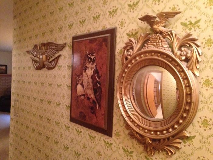 Convex eagle mirror, owl painting, eagle decor
