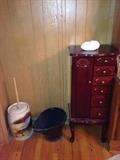 butter churn, jewelry chest