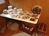 collectible plates, china sets, toolbox