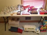 precious moments, vintage metal trucks and tractor, vintage games, vintage top
