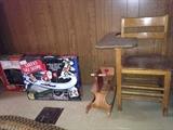 christmas, vintage school desk, wooden rocking horse