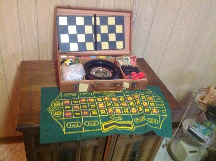 Roulette, checkers and Chess set in original travel case