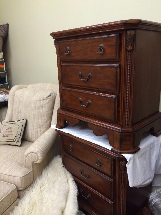 Two matching nightstands have a king bed and large chest - sold as a set