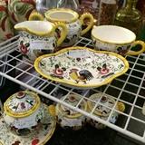   Early Provincial hand painted rooster & roses