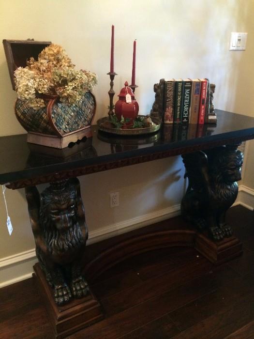   Marble top/lion based entry or sofa table