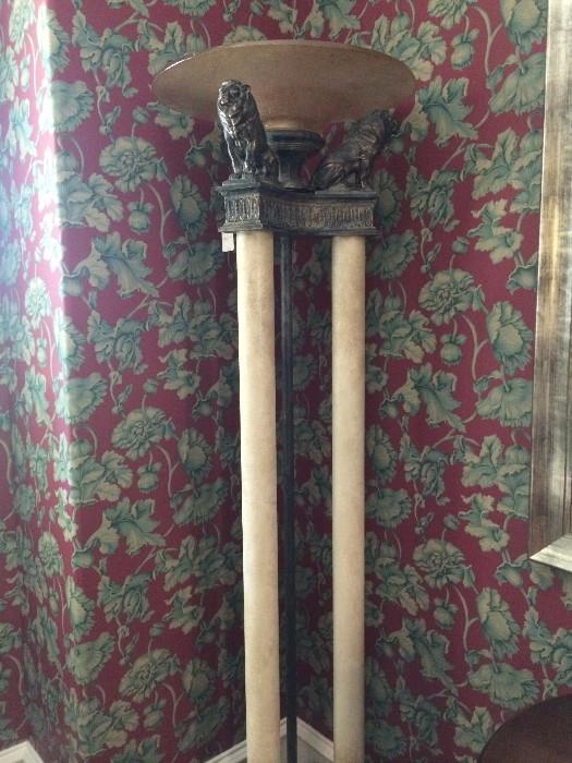       One of two columned floor lamps