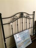    Full iron head board; framed duck scene