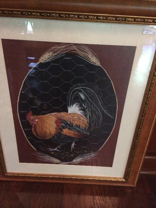    Framed/matted rooster picture