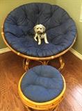 Navy Papasan chair and ottoman -- Sophie approves!
