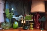 Cute summer vases, decor and vintage lamp.