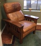 Stickley Mission oak leather recliner.
