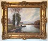 Original oil painting in ornate gold frame.