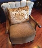 Antique oak and cane chair (one of two).