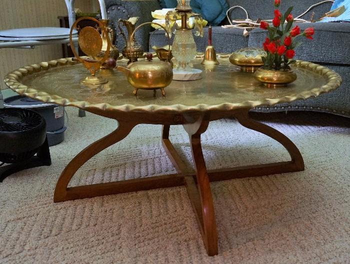 Retro coffee table with removable brass tray