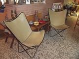 Mid-Century Modern butterfly chairs, leather covers
