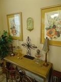 Sofa table, oil lamps 