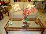Bamboo and glass coffee table, Palladin loveseat