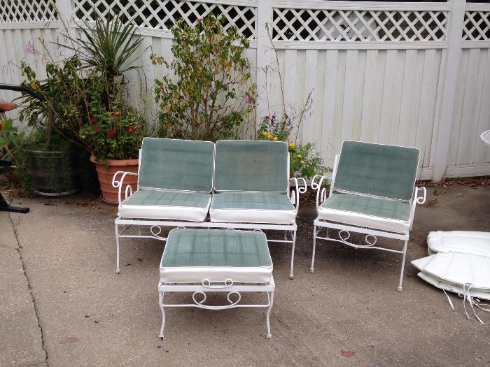 Vintage Lawn furniture with original cushions.White Iron