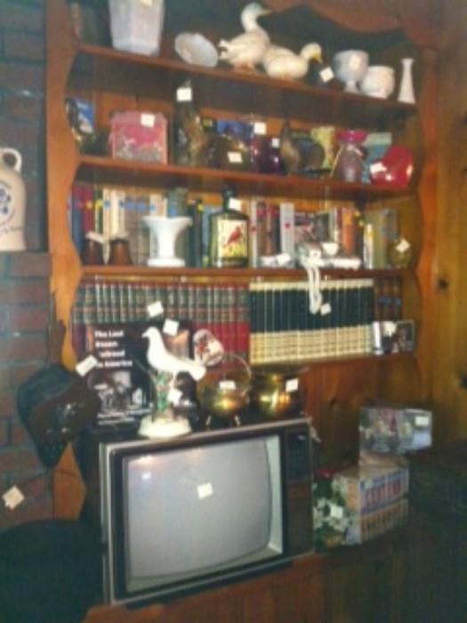various antique books and glass ware and collectables