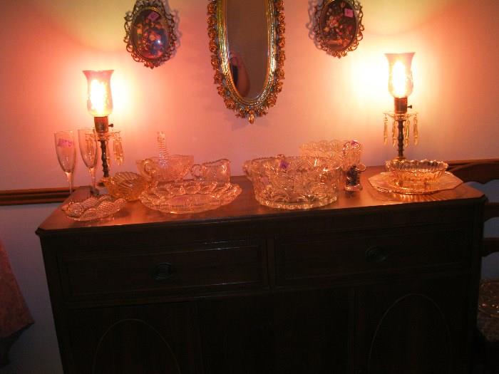 Beautiful antique buffet lamps, Glassware