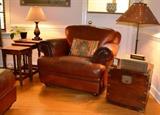Leather club chair (wear to arms), ottoman