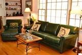 Green leather sofa
